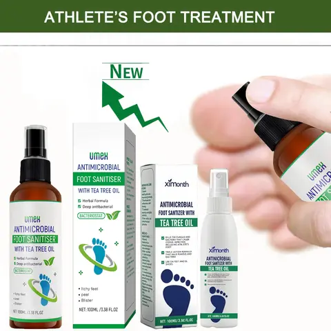 Umex Tea Tree Oil Antibacterial Foot Spray, 97% Foot Odor Control, Dermatologist-Validated Fungal Defense, Cracked Heel Repair, 100ml Fast-Absorbing Formula