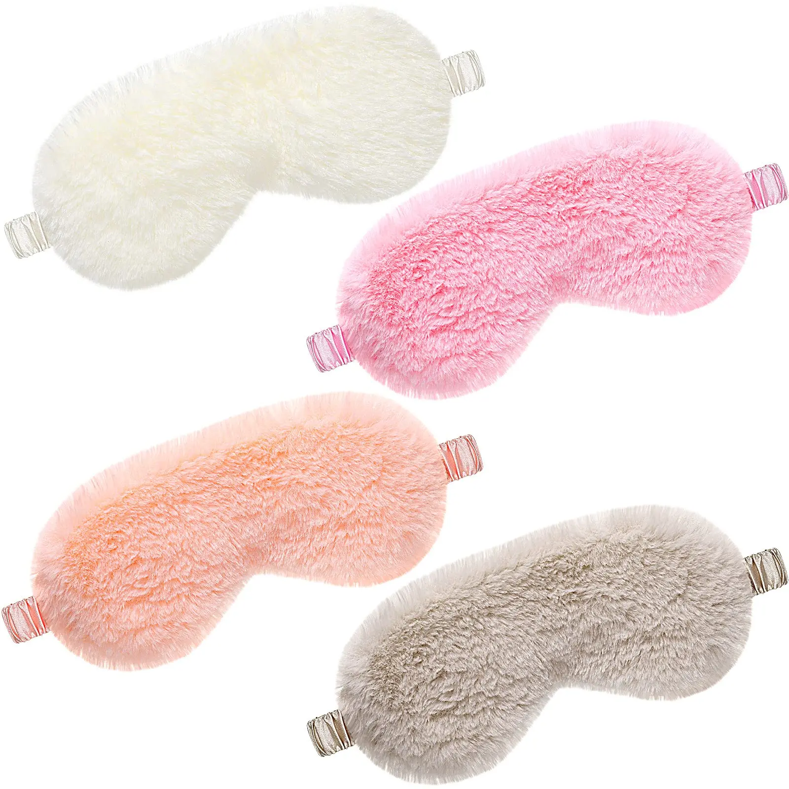 4 Pieces Plush Eye Mask Silk Furry Sleep Masks Comfortable Blindfold Eye Cover Colorful Satin Night Eyeshade Cover for Women Men Sleep Travel Nap Sleeping