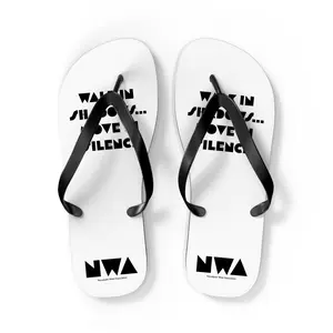 Neuralyzer Wear Association Walk in shadows move in silence NWA Stylish Statement Flip Flops, Fun Summer Sandals, Vacation Footwear, Unique Gift for Music Lovers, Casual Beach Wear