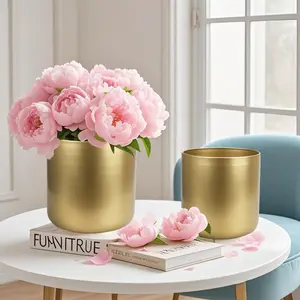 2pcs Plant Pot Golden Vase Metal Flower Pot Vase Modern Storage Organizer Decorative Gifts for Wedding Indoor Outdoor Living Room Balcony Decoration Floor Display, Bohemia Style Ornaments Dining Table Centerpiece