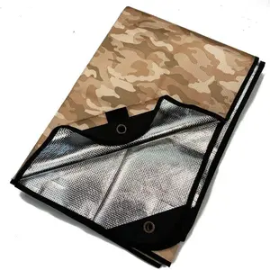 All-Weather Outdoor Survival Blanket, Thermal Emergency Blanket, Reflective Heat Tarp with Grommets, Lightweight for Camping, Backpacking, Hiking & Emergency Car Kits, Desert Camo, 60x82in