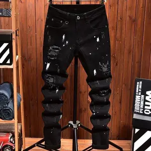 Designer clothing men jeans 2025 Spring And Autumn New Fashion Trend Retro Ripped Black Stretch Jeans Men's Casual Comfort Straight Leg High Quality Pants Menswear Trouser
