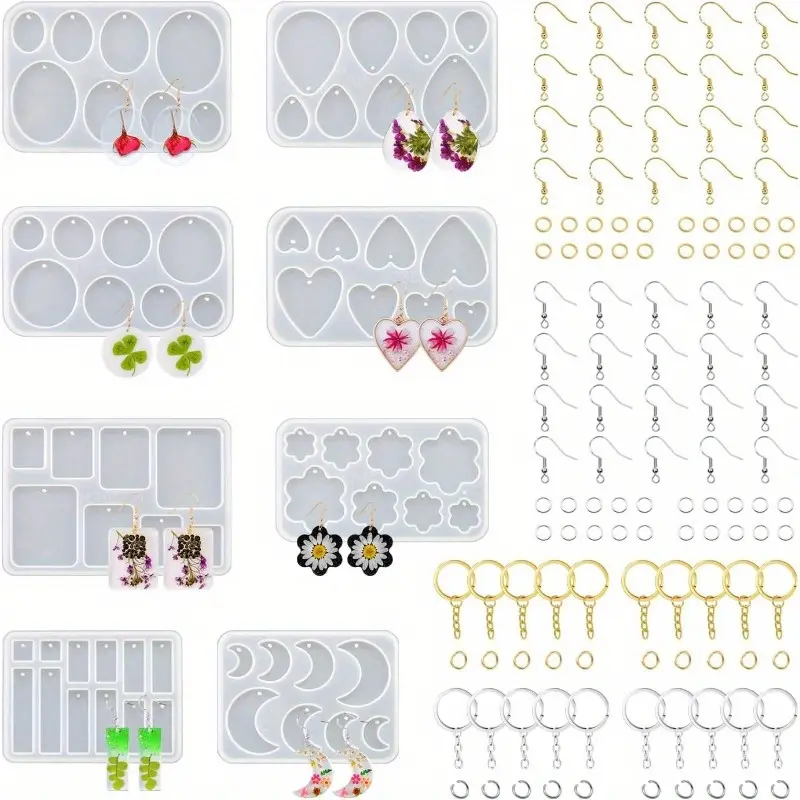 128 Pcs Resin Jewelry Mold Set,Earring Molds with Holes,Epoxy Keychain Kit Including Earrings and Keychains,Epoxy Necklace Keychain Molds for DIY Decorative Artwork,Halloween Christmas Party Gifts,Hand Tools Kits