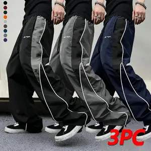 Men's high street style contrasting color splicing side striped tied wide-leg pants, American retro Los Angeles printed design loose drape sweatpants, multi-color optional thin casual pants are suitable for spring and summer wear