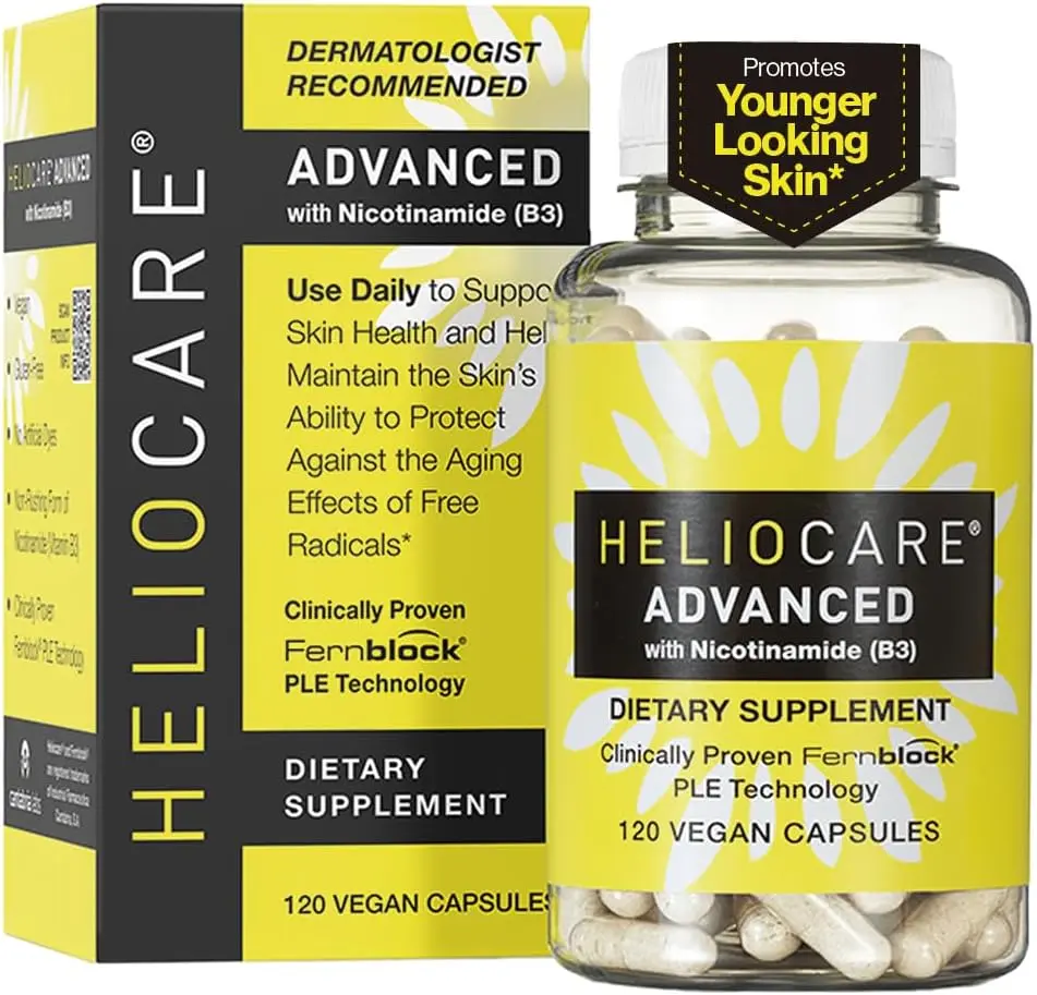 Heliocare Advanced Dietary Niacin B3 Supplement - 240mg Fernblock PLE Extract Per Serving, 500mg Antioxidant Vitamin B3, Supports Skin Cell Health, 120 Vegan Capsules