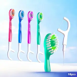 3 in 1 Toothbrush & Floss Set, 16pcs/box Portable Disposable Toothbrush Set, Oral Care Travel Set, Business Trip and Oral Care Essentials, Comfort