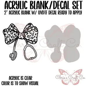 Coquette Bow Leopard Stethoscope Acrylic Blank Decal Set, DIY Badge Reels, Bow Blank and UVDTF sticker, Unfinished Badge Reel, Badge Blanks