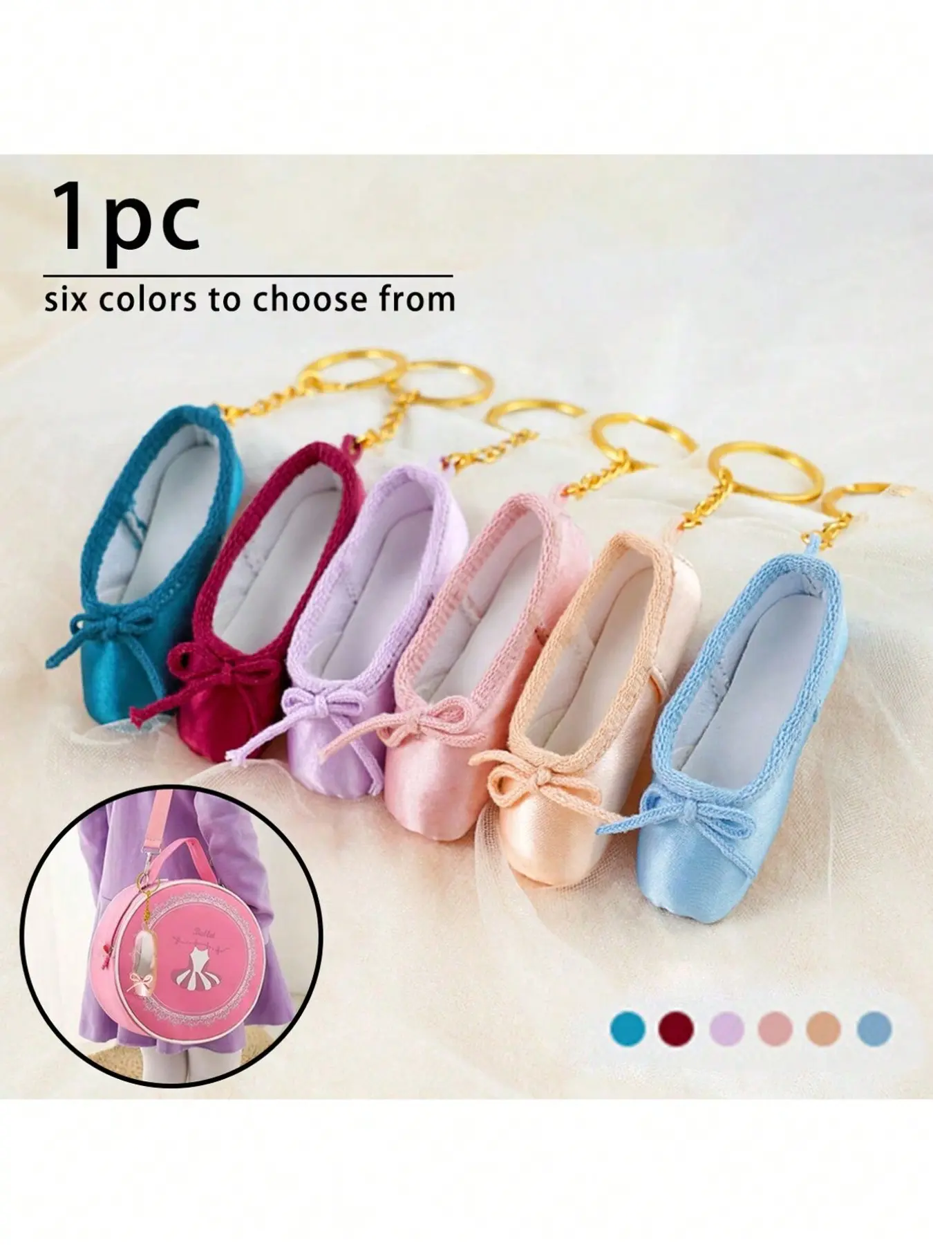 Handmade Ballet Shoe Charm Keychain, Satin Mini Shoes, 6 Colors Available, Fashion Accessory, Personalized Gift, Bag Pendant, Travel Accessories, Keychain for Bags