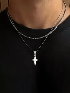 Men's Hip Hop Style Star Pendant Necklace & Chain Necklace Set, Fashion Jewelry for Party, Daily Decor, Daily Wear Necklace, Trendy All-match & Exquisite Jewelry for Birthday Gift