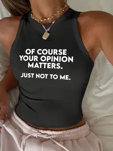 Casual Versatile Fashion Letter Graphic Print Round Neck Sleeveless Vest Top, Daily Wear Four Seasons Clothing