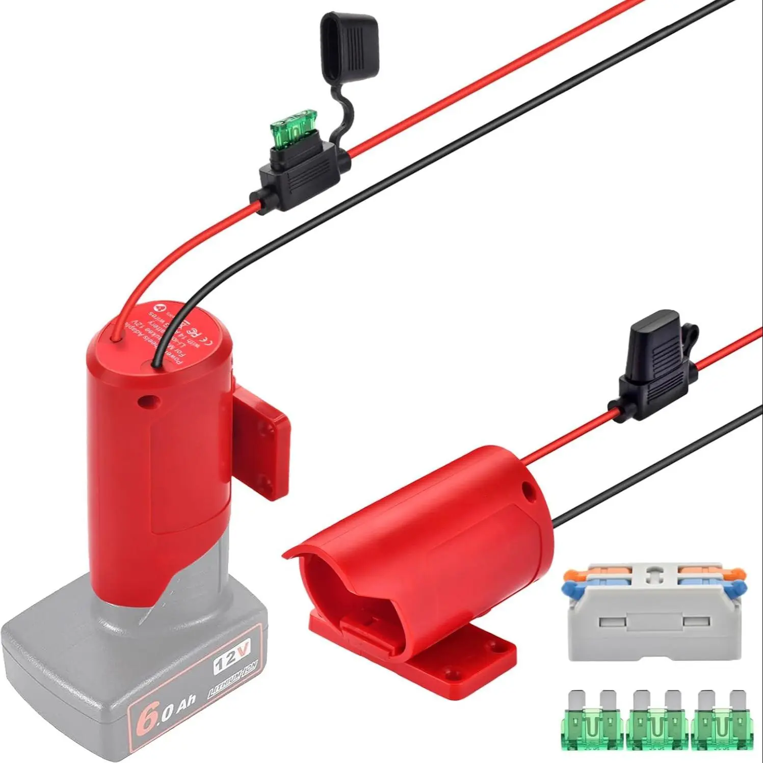 1 Pack Power Wheel Adapter for Milwaukee M12 Battery Adapter 12V Power Wheel Battery Conversion Kit with Switch, Fuse & Wire Terminals, 12AWG Wire, Power Connector for DIY Rc Car Toys and Robotics