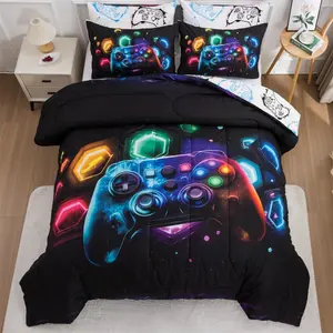 Console Comforter Set for Boys Girls  Space Universe Gaming Geometric Lightweight Microfiber Gamer Bedding Sets (Multi, Full)