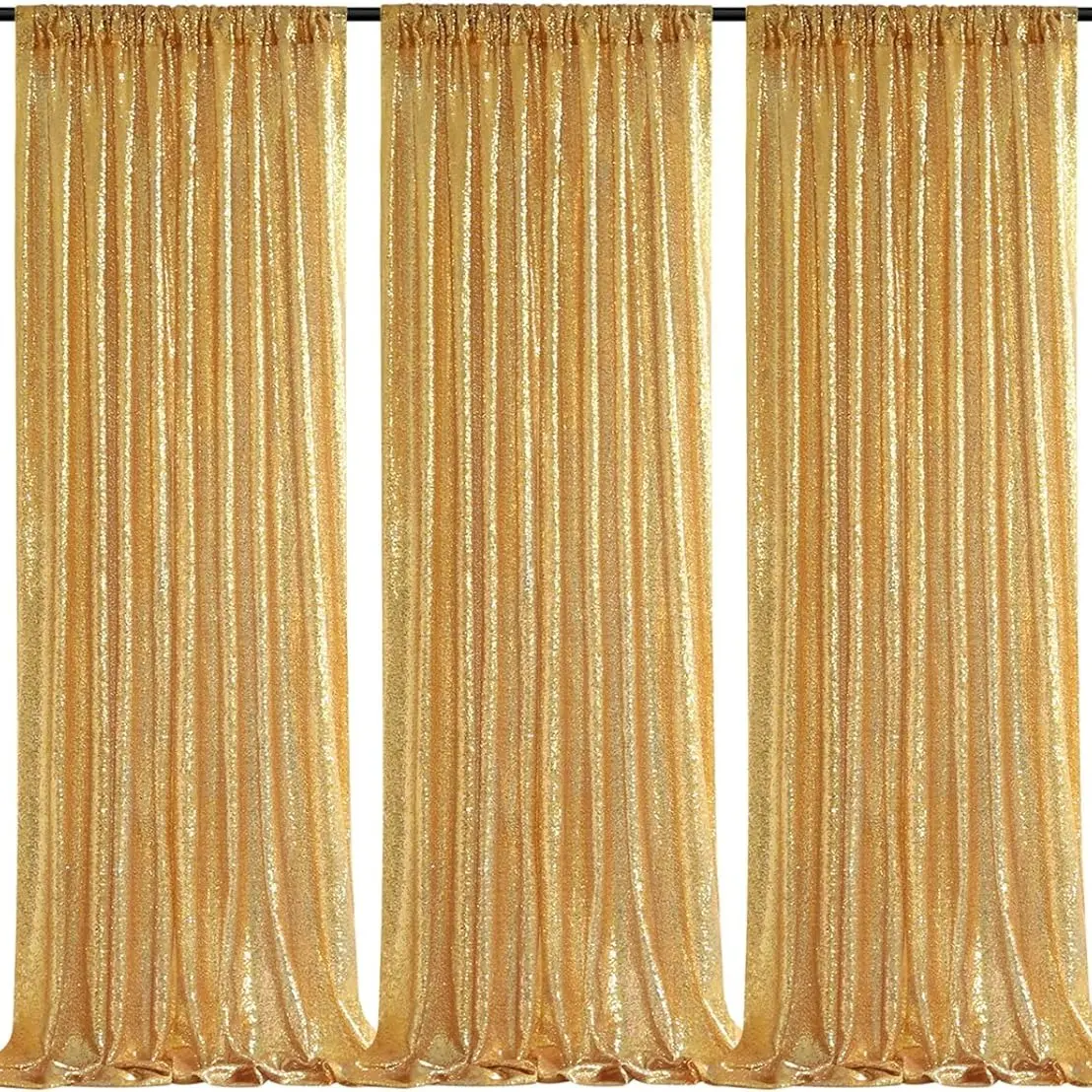 4-Panel Mesh Gold Glitter Sequin Curtains - 2x8ft Metallic Backdrops with Shimmer Effect, Festive Party Decorations Supplies for Graduation, Wedding Anniversary