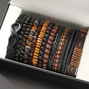 12Pcs Retro Braided Faux Leather Bracelet Set For Women & Men, Perfect For Casual Attire & Party Fashion Accessories