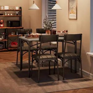 Gray 5 Piece Dining Table Set for 4 with Upholstered Chairs - Kitchen Table, Rectangular Design for Small Space, Apartment, Home, Studio