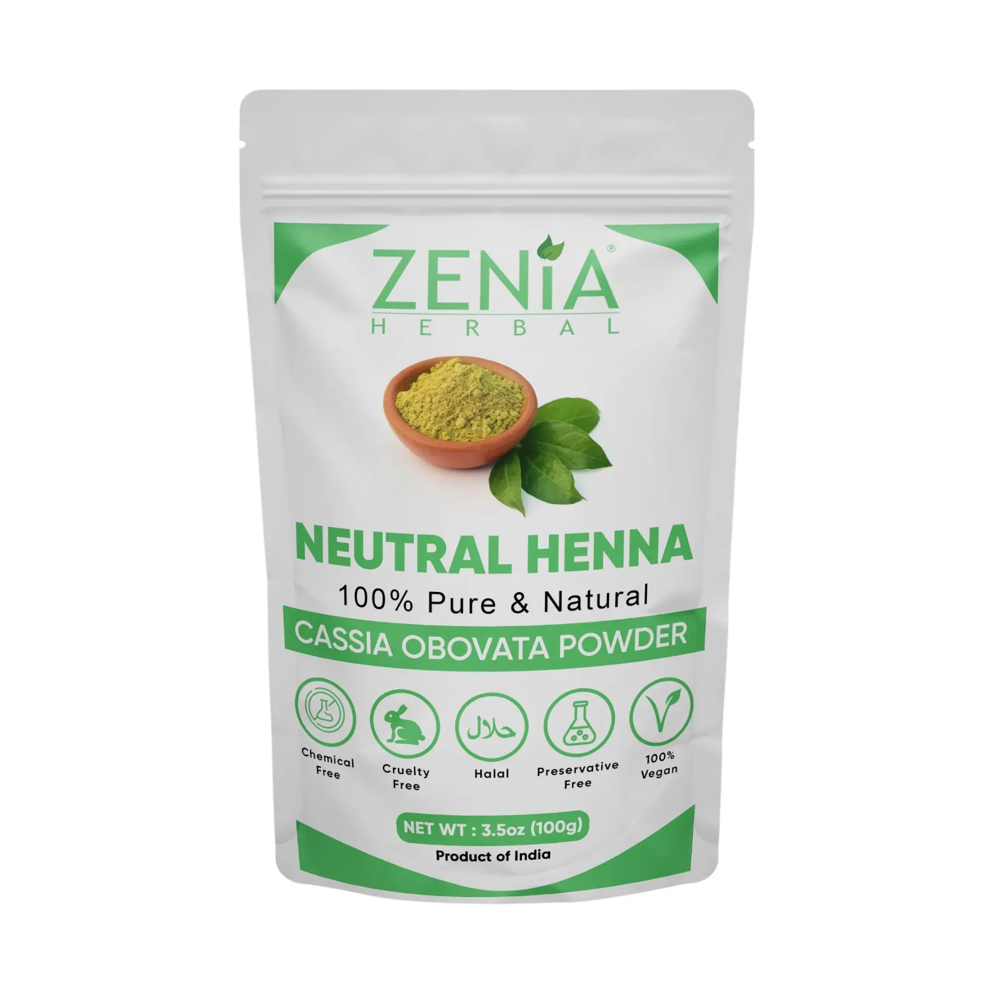 Zenia Pure Neutral Henna Powder (Cassia Obovata) Colorless Henna