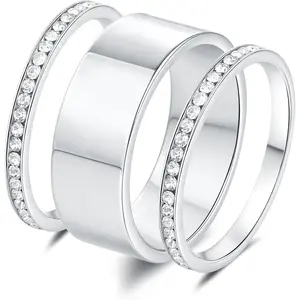 3-Pack Silver Rings For Women Non Tarnish, Cubic Zirconia Simulated Diamond Ring for Women, Sterling Silver Rings For Women (10)