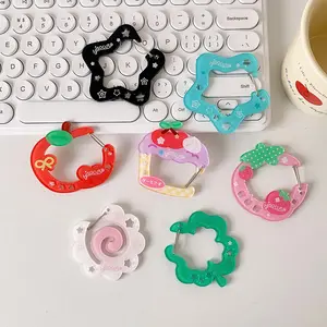 Ins Style Cute Acrylic Cartoon Keychain Holder Korea Kawaii Fruit Cupcake Star Shaped Decor for Bag Pendant Hook Key Hanging