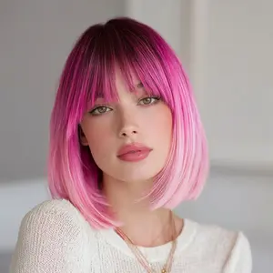 SMILCO/10Inch Ombre Deep Brown Ash Pink Short Straight Bob Wig/SM539/SM540