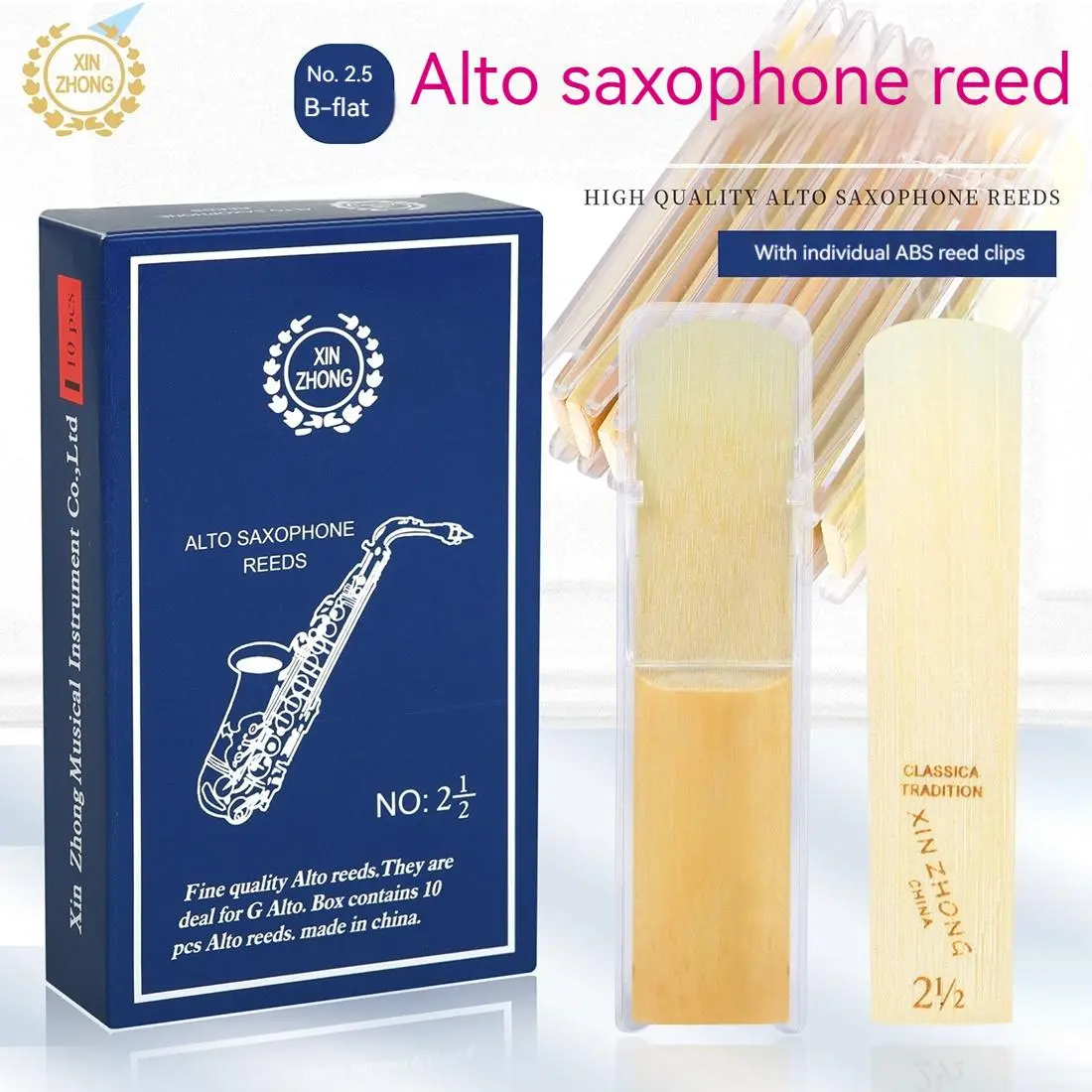 New Zhong E-Flat Alto Saxophone Reeds 2.5 Strength, 10-Pack Bamboo Reeds for Beginners, Novice Saxophonists and Performers, Ideal for Saxophone Playing, Premium Reed, Sound Quality