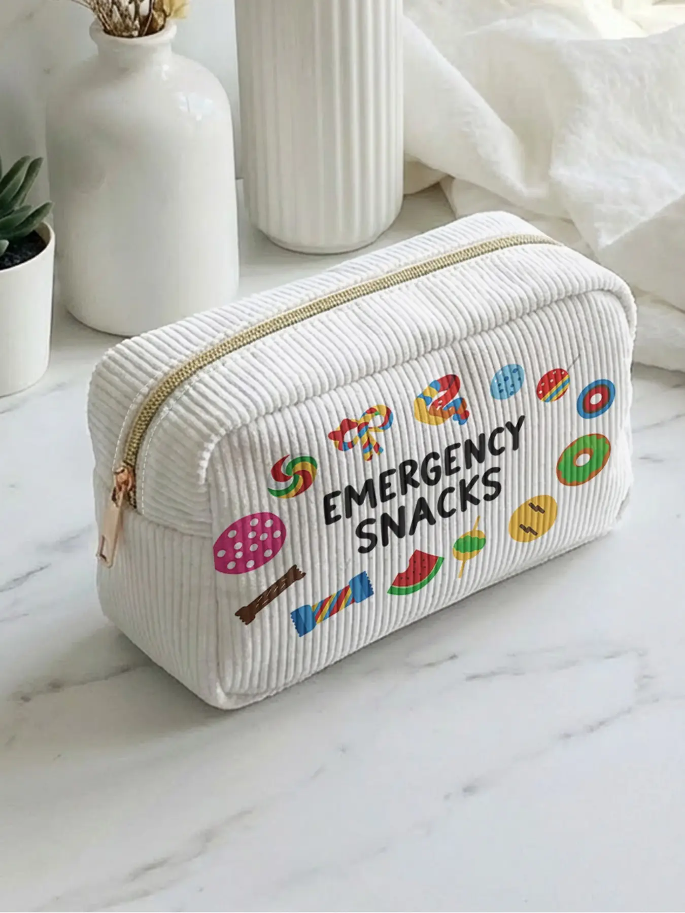1 piece of candy pattern + emergency snacks 2D printed Makeup Pouch, large capacity design | All-season versatility/multi-scenario matching | Fits daily skincare and various cosmetics | All-around for life and travel