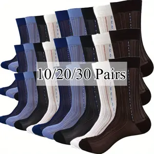 Men's 10/20/30-Pair Stylish Ultra-Thin Sheer Short Tube Socks, Solid Color Polyester Fabric, Breathable 1-Size Fit, Comfortable for Casual & Dress Wear, 10 Pairs