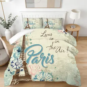 Paris Eiffel Tower Comforter Set, 2/3 Pieces (1 Comforter + 1/2 Pillowcases), Soft Plush, Romantic French Style, Pink Parisian Print, for Girls Teens Bedroom, All Seasons, Aesthetic Room Decor