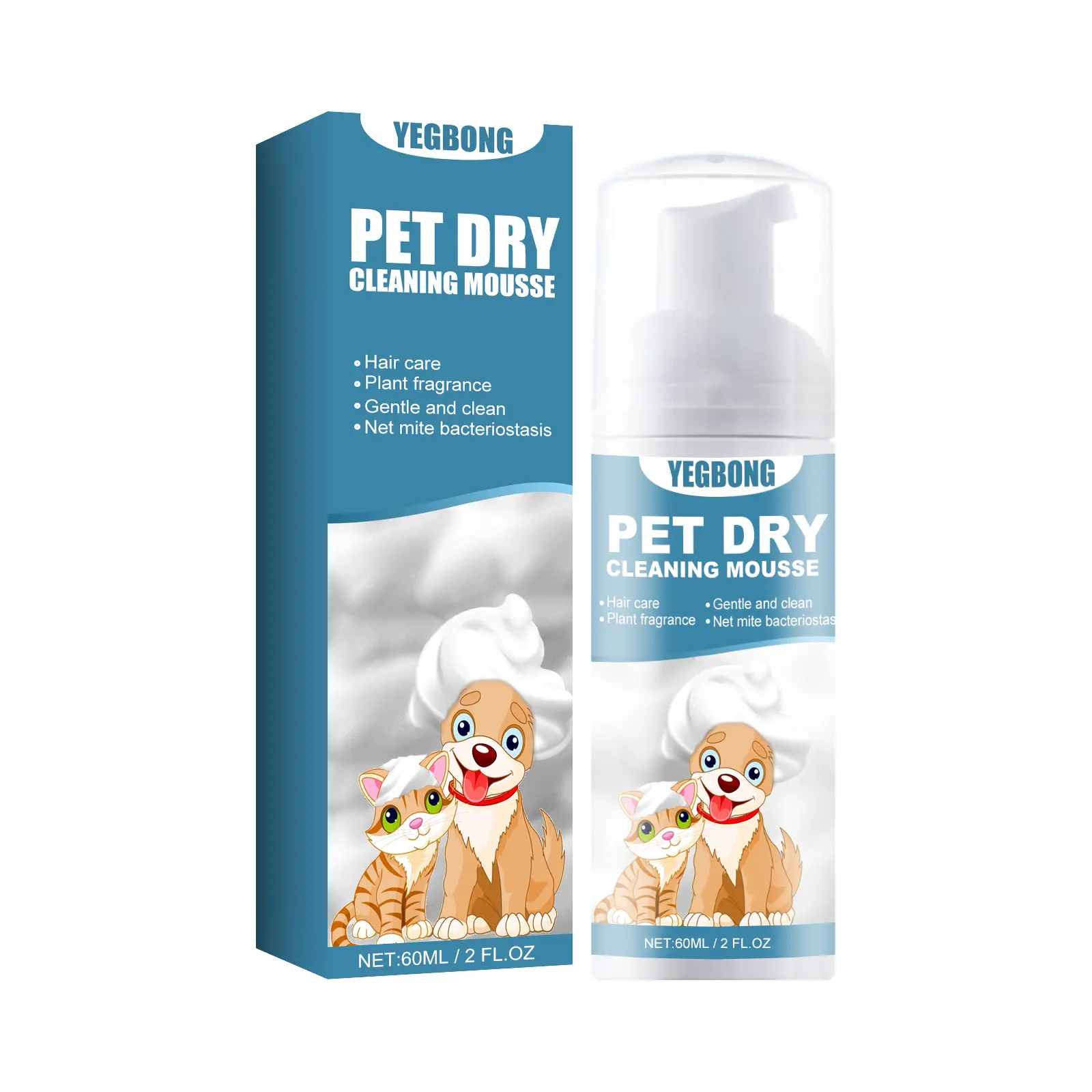 Yegbong Pet Dry Mousse Body Wash - Wash-Free Formula for Puppies and Kittens, Odor Removal, Hair Smoothing (Dog & Cat Grooming Supply)
