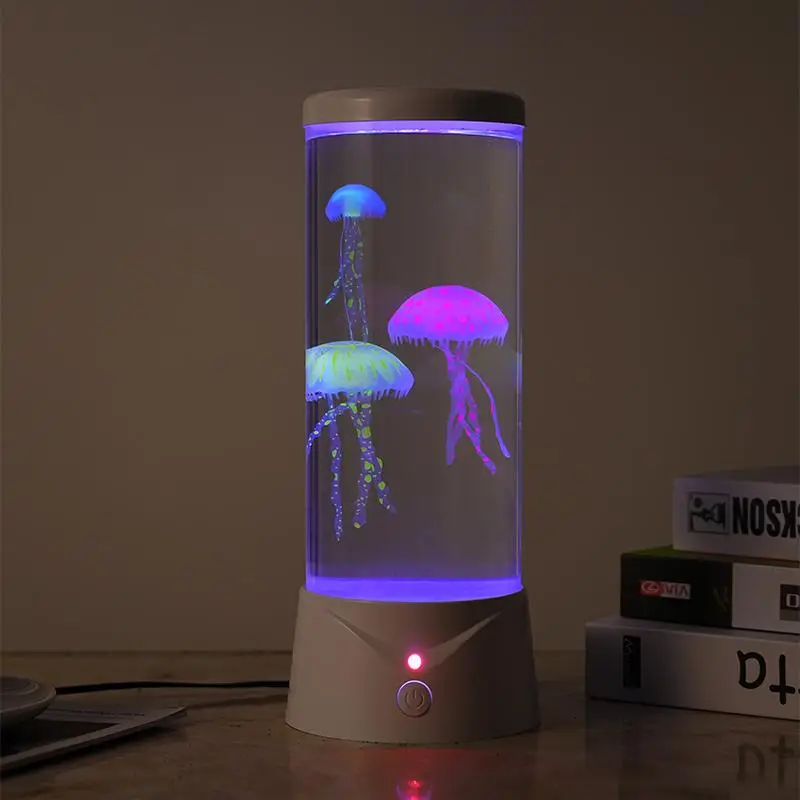 Portable Mini Round Jellyfish Lamp, Multipurpose 7 Color Changing Jellyfish Lava Lamp for Summer, Universal Desk Jellyfish Fish Tank Shaped Ambient Li