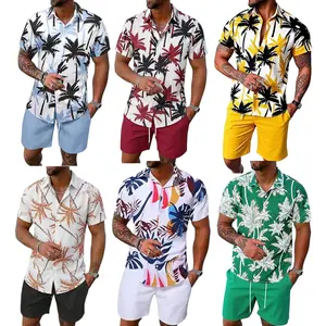 Men’s 2 Piece Hawaiian Outfit Printed Short Sleeve Button Up Shirt and Shorts Set Tropical Beach Vacation Matching Set Casual Summer Resort Wear Lightweight Quick Dry 2XS-6XL