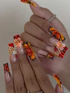 (MTO) Handcrafted Wearable Nail Art Monarch Bloom Orange Fashion Hand Accessories
