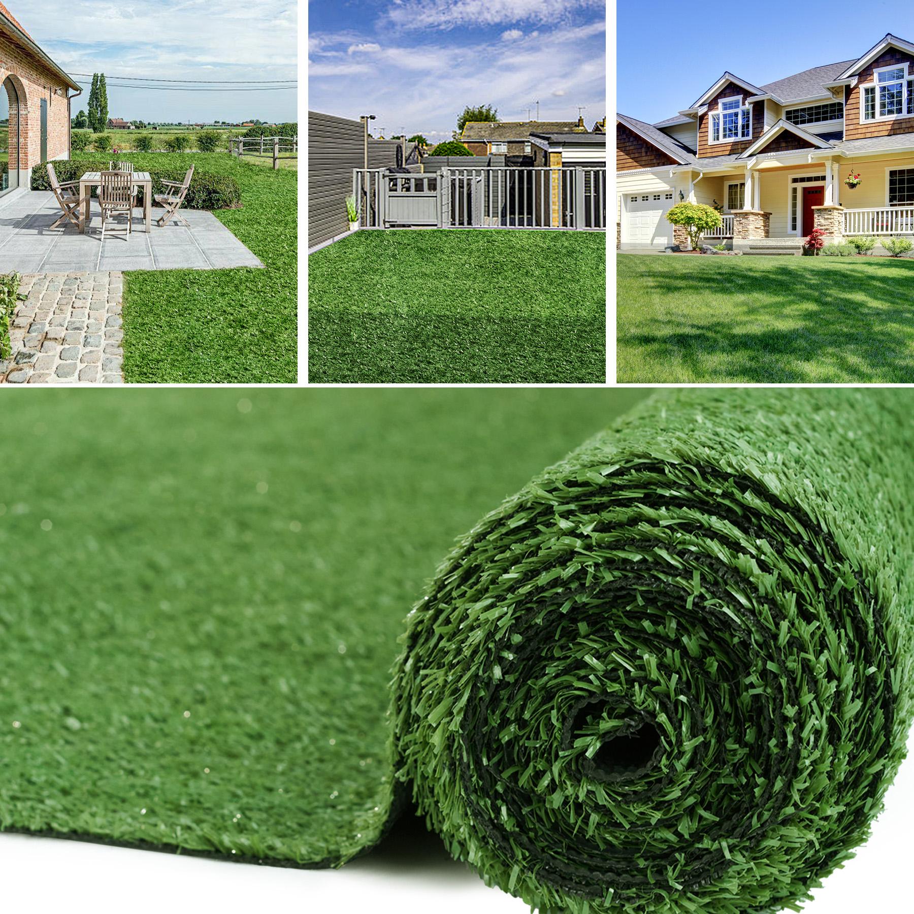 Premium 8mm Thick Artificial Grass Turf, 63000-Density Field Green Synthetic Lawn with PP+SBR Latex Backing, Easy-to-Cut Mat (3x5ft to 7x15ft Sizes) for Patio, Garden, Pet Area
