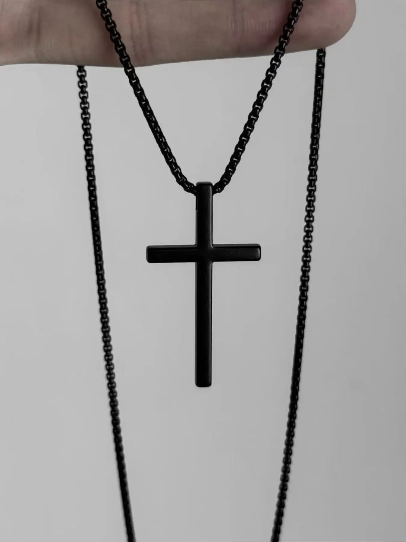 European and American new titanium steel cross necklace men's trendy all-match cross pendant sweater chain Cuban Link Necklace accessories Faith Necklace Cuban Link Jewelry