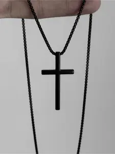 European and American new titanium steel cross necklace men's trendy all-match cross pendant sweater chain Cuban Link Necklace accessories Faith Necklace