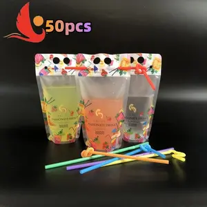 Portable Matte Drink Sealed Bag, Thick Material Handheld Design Easy Carry, Leak-Proof Seal Freshness Durable, Wide Bottom Standalone Suitable for Milk Tea Juice Ice Smoothie Drinks Outdoor Picnic Party