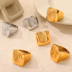 New European and American Style Fashion Personality Design Titanium Steel Gold-Plated Irregular Fingerprint Ring Exaggerated Jewelry