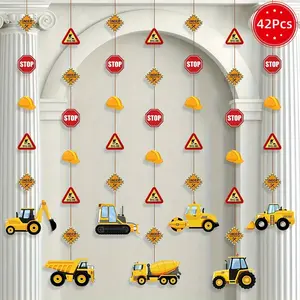 Construction Party Banner Decorations, 7 Packs Traffic Zone Paper Garland, Boys' Birthday Party Supplies, Dump Truck Theme Hangings, Grad Party Decorations, Party Decor Set