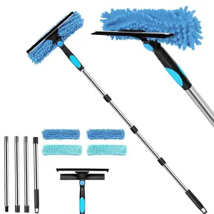Professional 165cm High Window Cleaning Squeegee Set with Extension Pole, 2-in-1 High Window Cleaning Squeegee Set with 1 Rotatable Head and 4 Interchangeable Washers