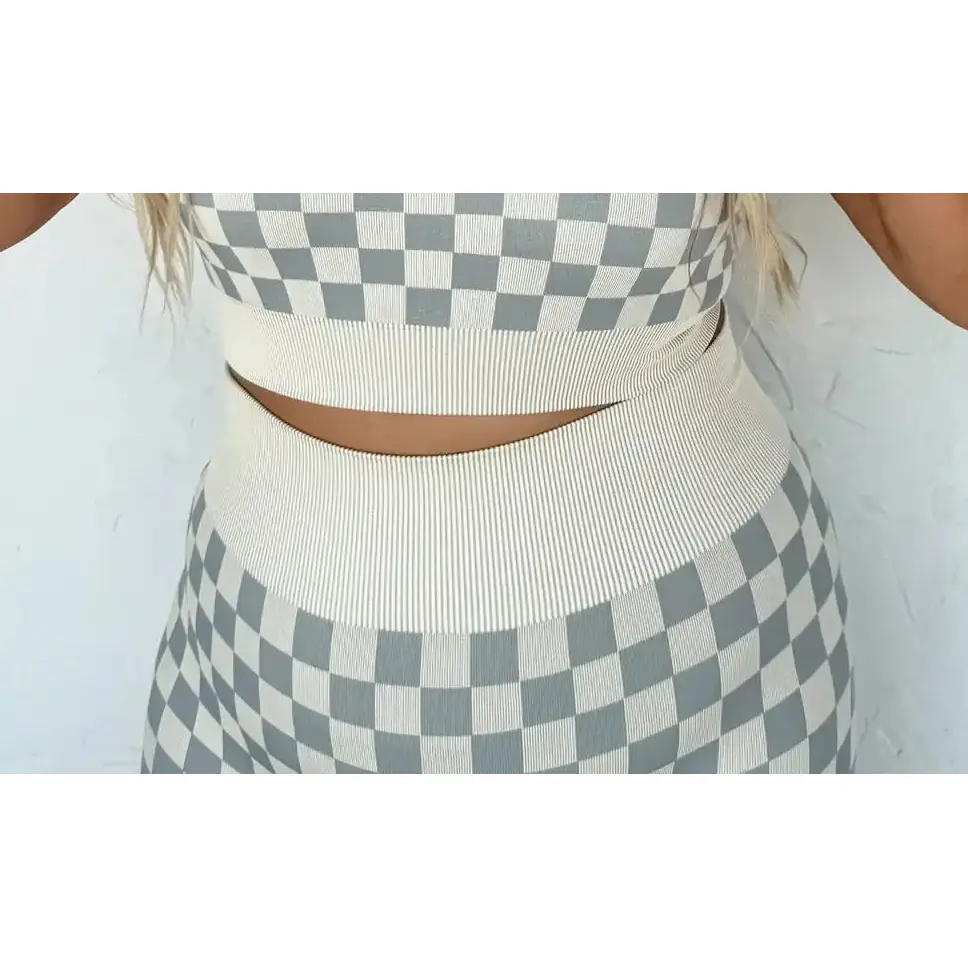 Checker Biker Shorts - Grey & Beige