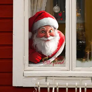 Christmas Decoration Santa Claus Static Cling Window Sticker, Double-Sided Visible Glass Decal, 20cm Decorative Stickers for Holiday Season