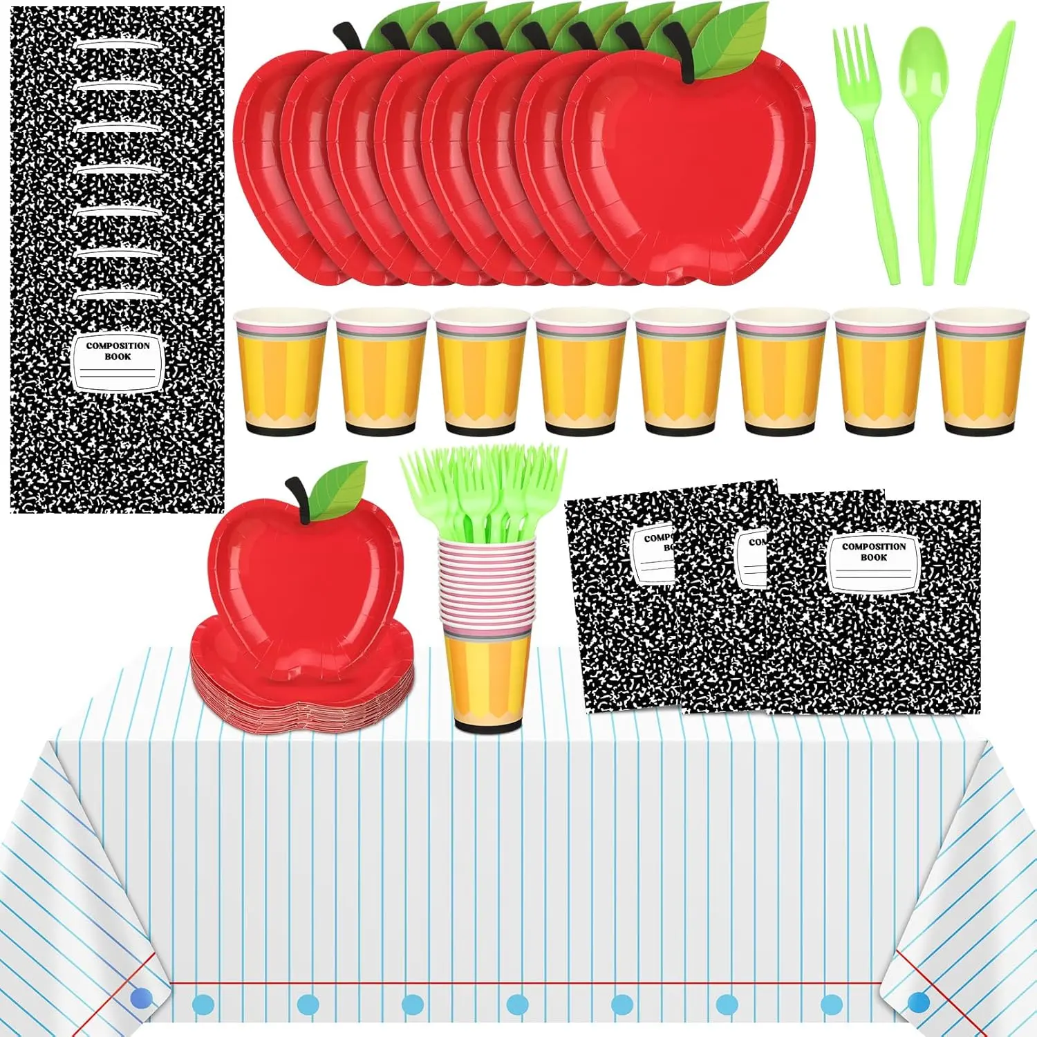 146 Pcs Back to School Decoration Apple Paper Plates Tableware Set with Napkins & Cups for First Day of School Breakfast, Classroom Birthday, School Party, and Preschool Kindergarten Activities
