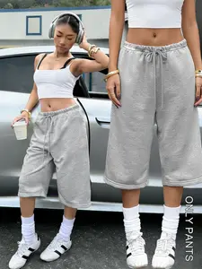 Women's Y2K Style Drawstring Knee-Length Sport Shorts, Vintage Streetwear Casual for Daily Wear & Home, Loose Sports Shorts