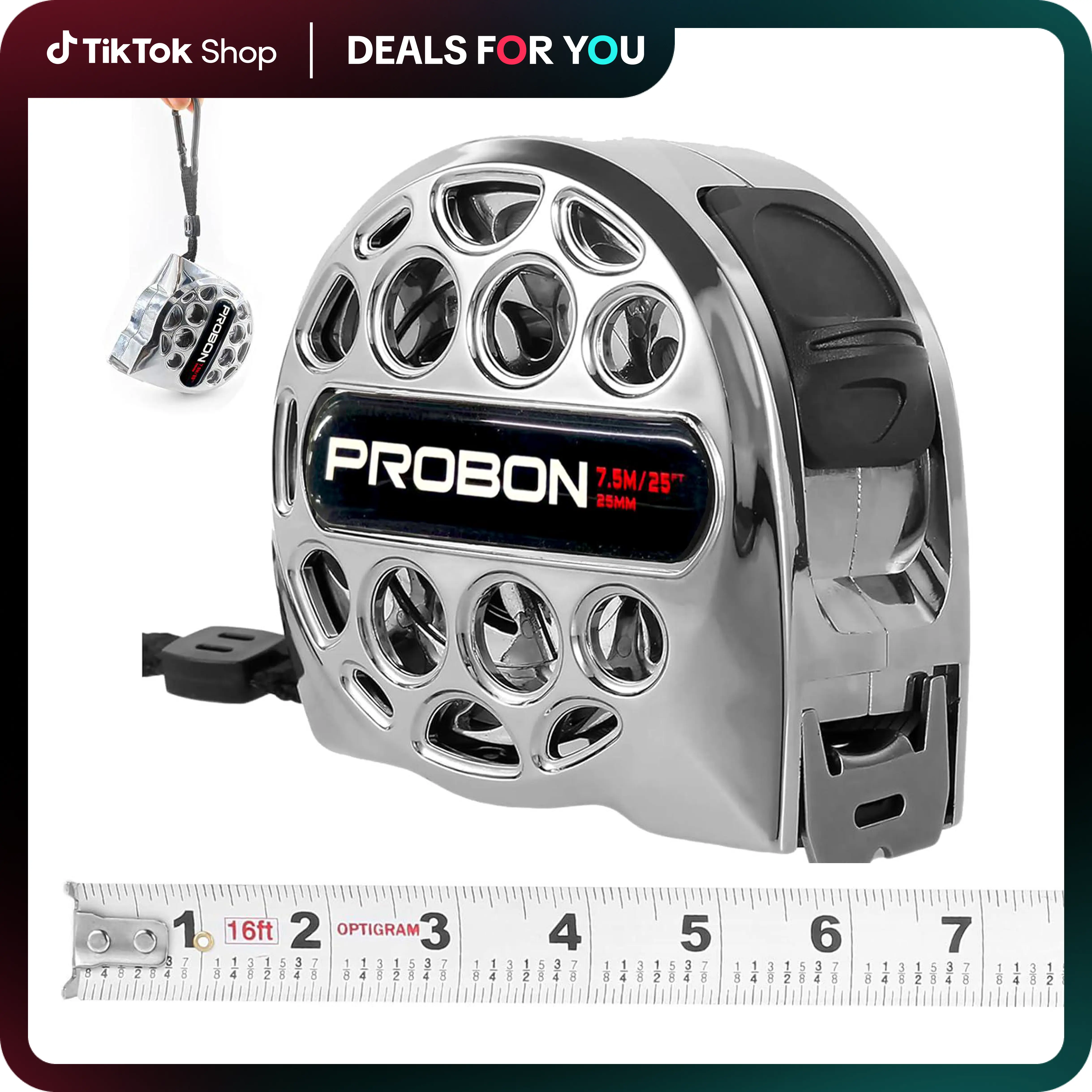 25FT Heavy-Duty Retractable Tape Measure with Handle, Dual-Sided Rust-Proof Scale, Auto-Lock, Stainless Steel Waterproof Ruler for Home, Industrial Use