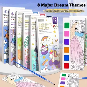 8-Piece Water-Based Children's Coloring Book - Reusable Sticky Note Doodle Notebook, Dream-Themed Kindergarten Gouache Painting Book with Water-Activated Magic Colors