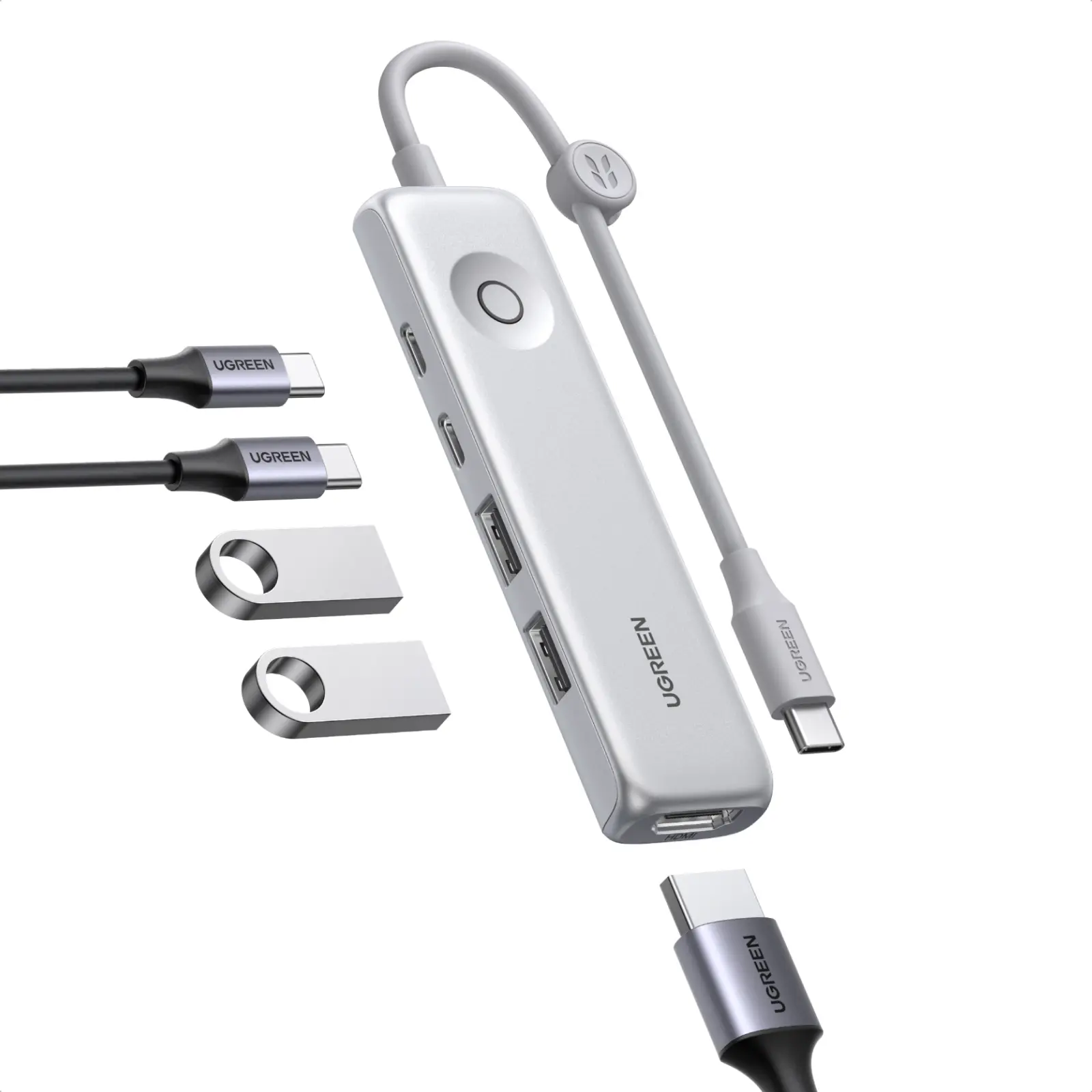 UGREEN USB C Hub 5-in-1 Revodok, Slim Portable USB-C Adapter with 100W PD Charging, 4K@60Hz HDMI, 10Gbps USB 3.2 Data Ports, Lock-Screen Button & Cable Clip for MacBook Air/Pro, iPad, Laptops