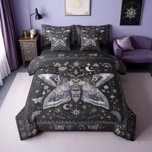 Feelyou 7-Piece Queen Bed Comforter Set - Black Boho Moth, Trippy Butterfly, Sun Moon Stars Gothic Decor, Soft Microfiber Bedding with Bedsheet Sets (Multi-Size Option)