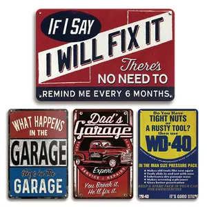 Vintage Dad's Garage Metal Sign, Funny Garage Service Plaque, Retro Car Pattern Wall Art, Man Cave Workshop Tin Plate, Vintage Garage Signs, Home Decor, Gift for Dad