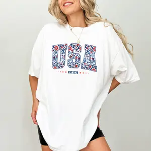 ChicCotton Floral USA Comfort Colors Shirt - USA 1776 Coquette Graphic Tee for 4th Of July Independence Day Outfits