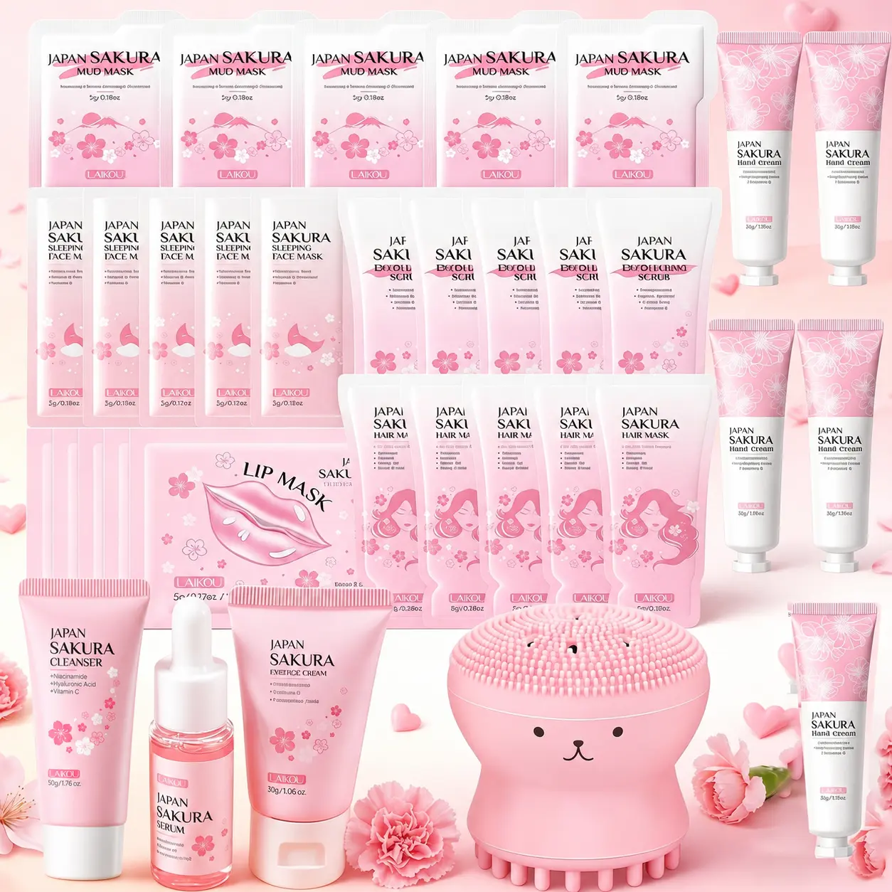34 Pcs All-in-One Korean Skin Care Kit, Complete Facial Set with Cleansing Gel, Toner, Serum, Eye Cream & Face Essence Cream, Face Eye Lip Masks Included, Nourishing Daily Skincare for Women Teens Moms, Perfect Mother’s Day Christmas Birthday Gift