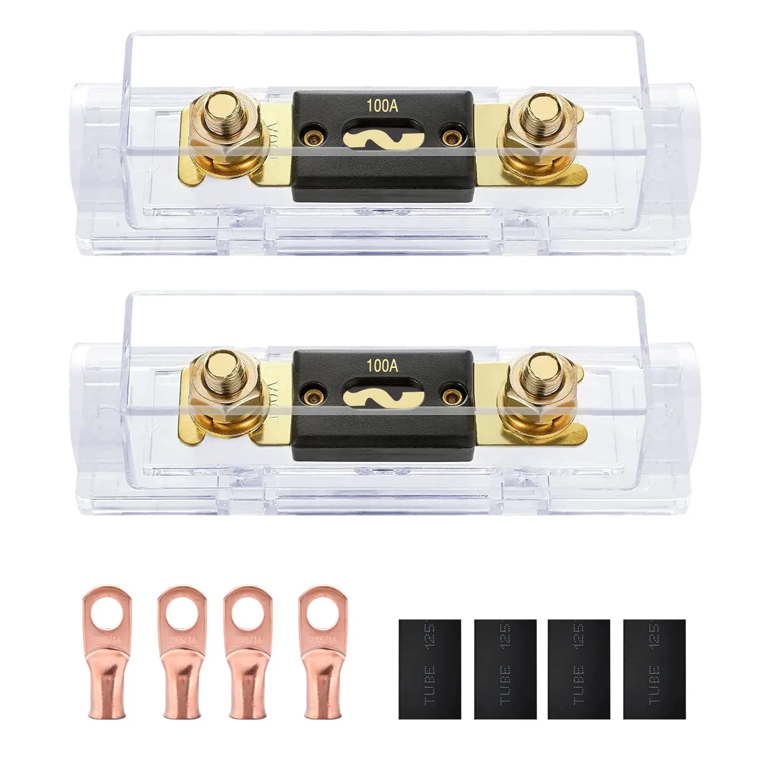 Nilight 2PCS 100A Rating ANL Fuse Holder Kit Pack with Transparent Waterproof Overcurrent Prot Insulating Cover, 5/16" Copper Lugs for 0-2-4 AWG Cables, Car Audio Amplifier High Current Applications